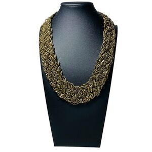 Braided Bead Statement Necklace - Gold